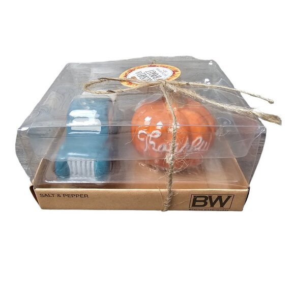 Farmhouse Truck Salt & Pepper Shaker Set Fall Harvest Pumpkin Decor - Picture 2 of 7
